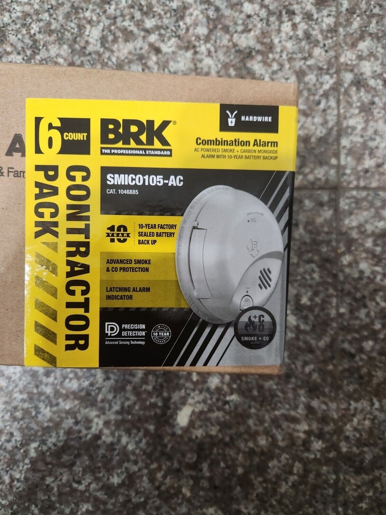 BRK SMICO105-AC Hard-Wired W/Battery Back-up Ionization Smoke/Carbon Monoxide Combo Pack 6 Pk