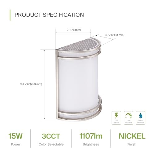 ASD LED Indoor Wall Mount Light Fixture - 10 Inch Modern Interior Brushed Nickel Wall Sconce Lighting - 3000K 4000K 5000K Adjustable - Half Cylinder H