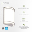 ASD LED Indoor Wall Mount Light Fixture - 10 Inch Modern Interior Brushed Nickel Wall Sconce Lighting - 3000K 4000K 5000K Adjustable - Half Cylinder H