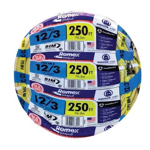 Southwire 250-ft 12/3 Romex SIM pull Solid Indoor CU NM-B W/G Individual Pack (By-the-roll)