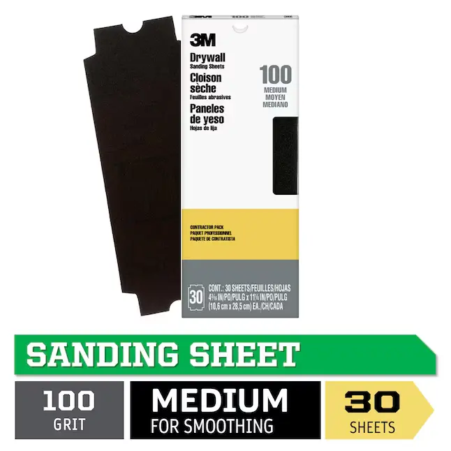 3M Drywall Sanding Sheets Medium 100 -Grit Sheet Sandpaper 4.1875-in W x 11.25-in L 30 -Pack