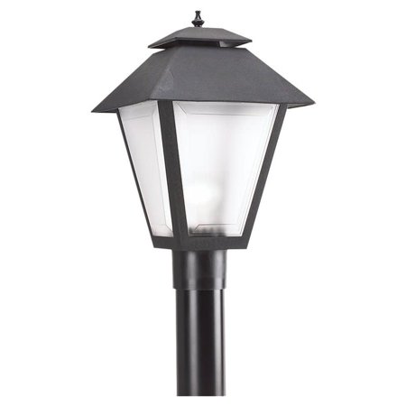 [LS-13103] Generation Lighting 18in Tall Outdoor Single Head Contemporary Post Light Black Outdoor Lighting Post Lights Single Head Post Lights