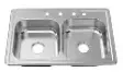 [LS-50003] Double Bowl Kitchen Sink - 33in x 22in x 6in - 23 Gauge 4-Hole 